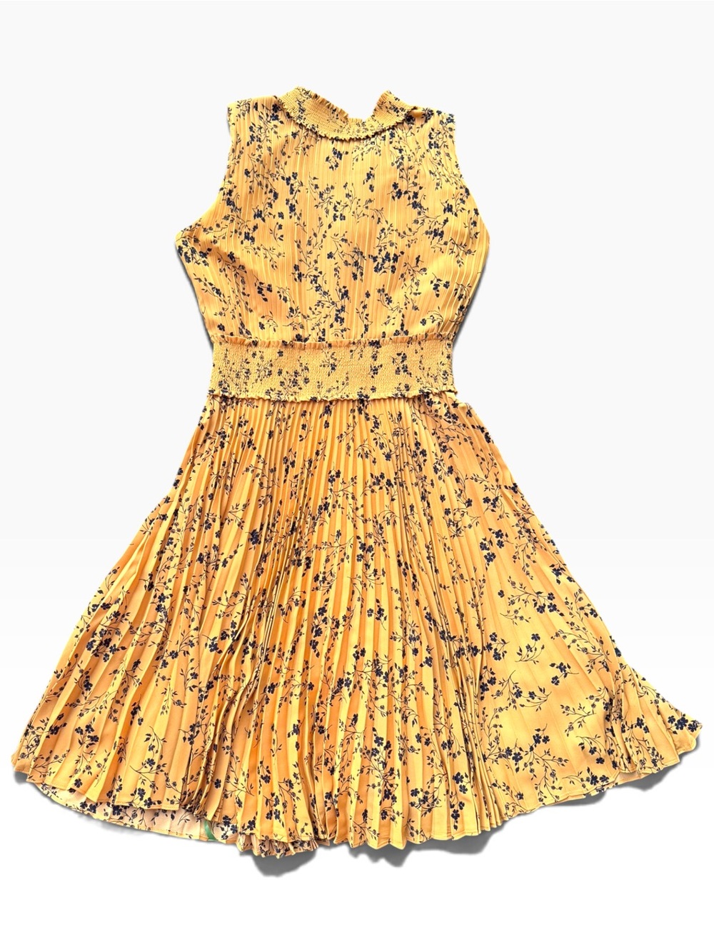 Nanette Lepore Mustard Yellow Floral Pleated Midi Dress - Picture 2 of 6